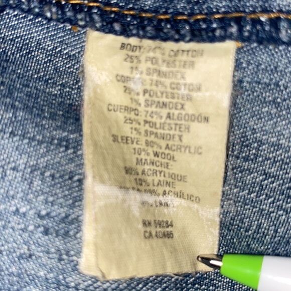 Snazzies Artwear Debbi Davis Mixed Media Floral Flare Sleeves Denim Jacket Sz 7 - Picture 5 of 5